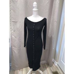 Guess Black Fitted Ribbed Snap Button Dress Sz. S